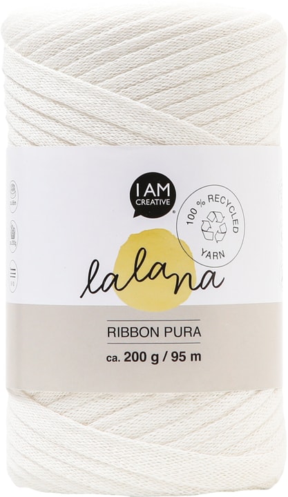 Image of Ribbon Pura cream, Lalana Bandgarn zum Häkeln, Stricken, Knüpfen & Makramee Projekte, Cremefarbe, ca. 8 x 1 mm 95 m, 200 g, Strang Wolle