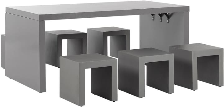 Beliani Ensemble de jardin table en U et 6 tabourets en fibre-ciment gris TARANTO Ensemble lounge de jardin