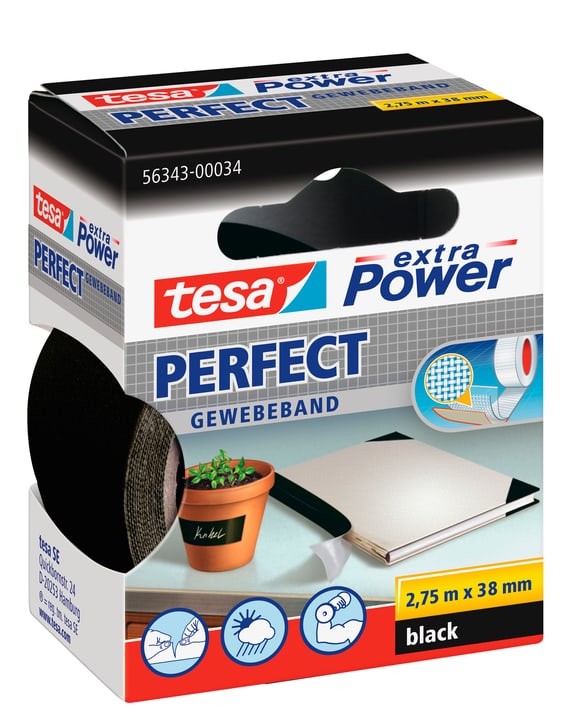 Image of Tesa extra Power® Perfect 2.75m:38mm schwarz Klebebänder