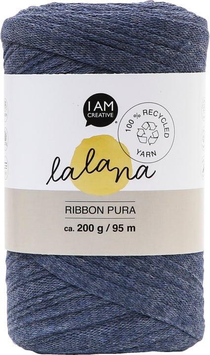 Image of Ribbon Pura jeans, Lalana Bandgarn zum Häkeln, Stricken, Knüpfen & Makramee Projekte, Blaugrau, ca. 8 x 1 mm 95 m, 200 g, Strang Wolle