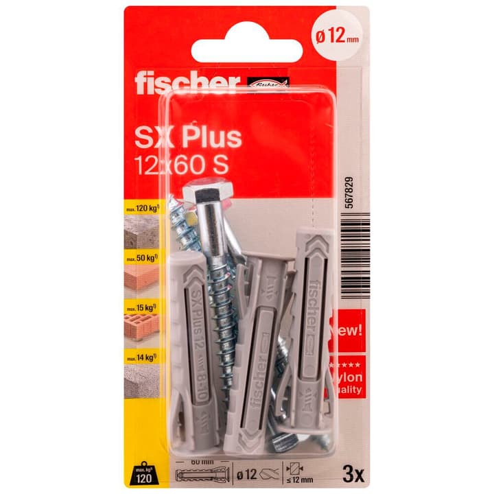 Image of fischer Nylondübel SX Plus 12 x 60 inkl. Schrauben Spreizdübel