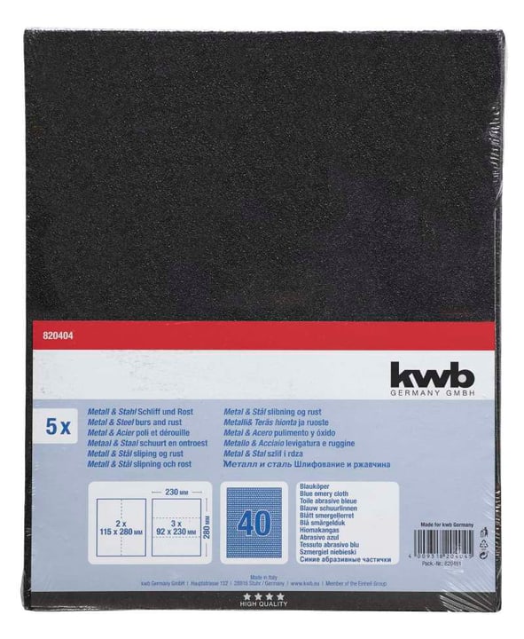 Image of kwb Schleifbogen Blauköper K 40, 5 Stk. Schleifpapier
