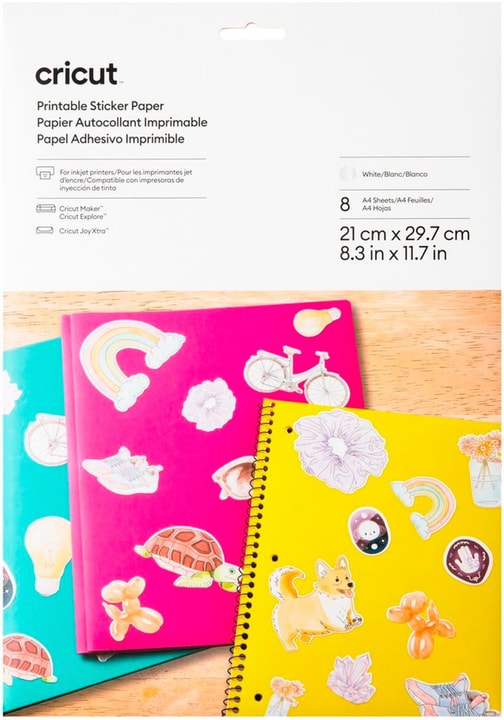 Cricut Joy Xtra Papier autocollant Joy Xtra imprimable A4, 8 pièces, Blanc Accessoires pour traceurs de découpe