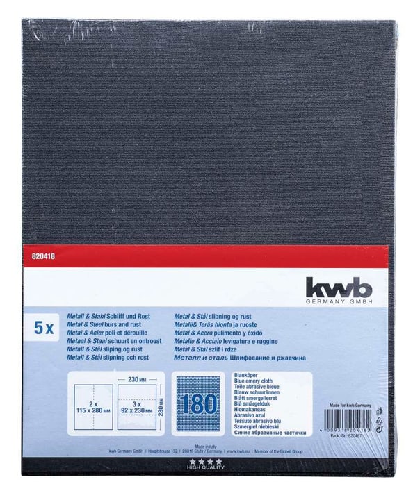 Image of kwb Schleifbogen Blauköper K 180, 5 Stk. Schleifpapier