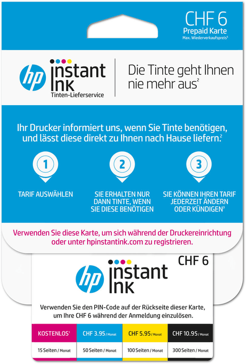 HP Instant Ink Prepaid Karte CHF 6.- (CH - DE) - kaufen bei melectronics.ch