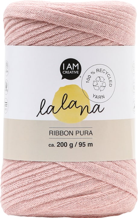 Ribbon Pura powder, filato a nastro Lalana per uncinetto, maglia, annodatura e macramè, rosa, ca. 8 x 1 mm x 95 m, ca. 200 g, 1 gomitolo