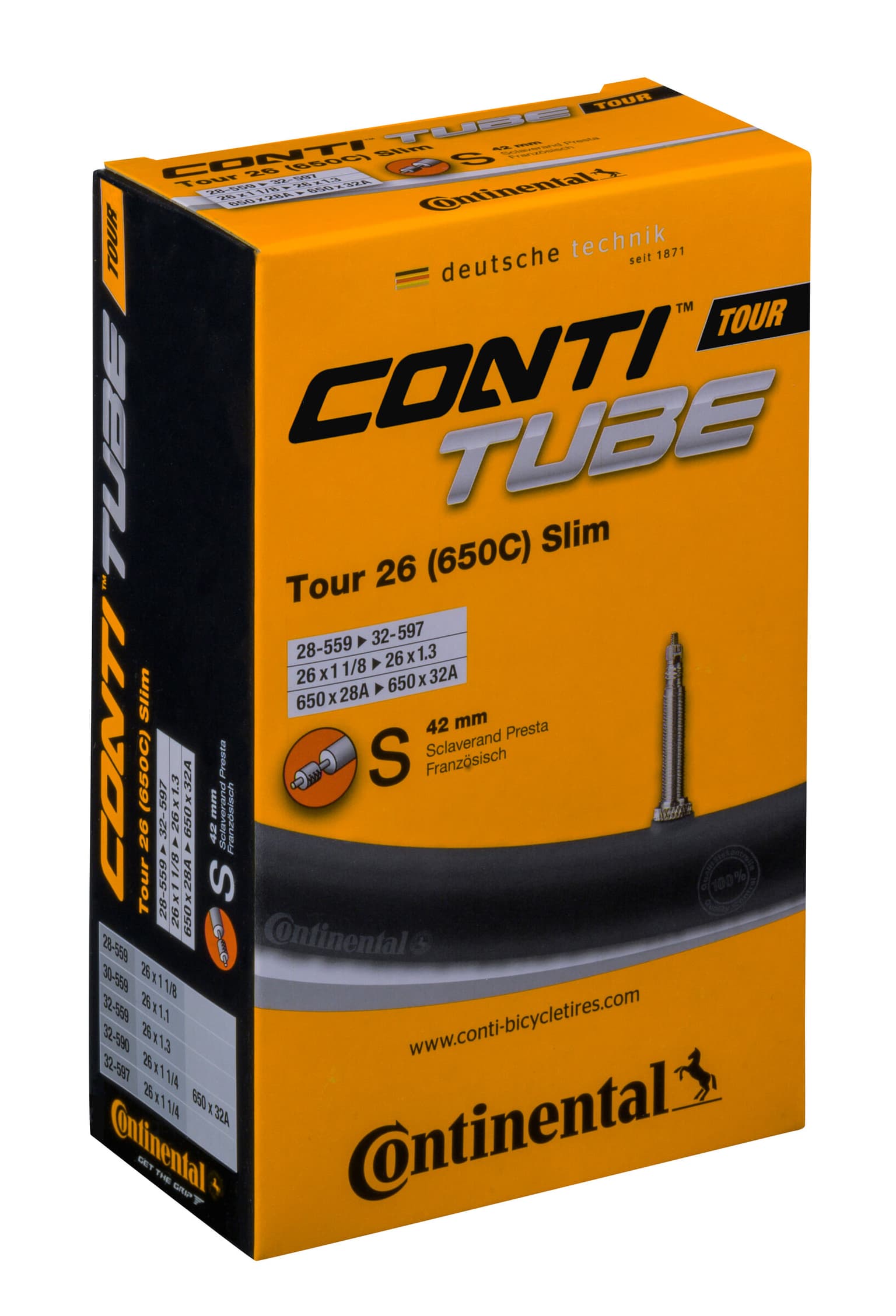 Continental Continental Tour 26 (650C) Slim Sclaverand Chambre à air pour vélo 1