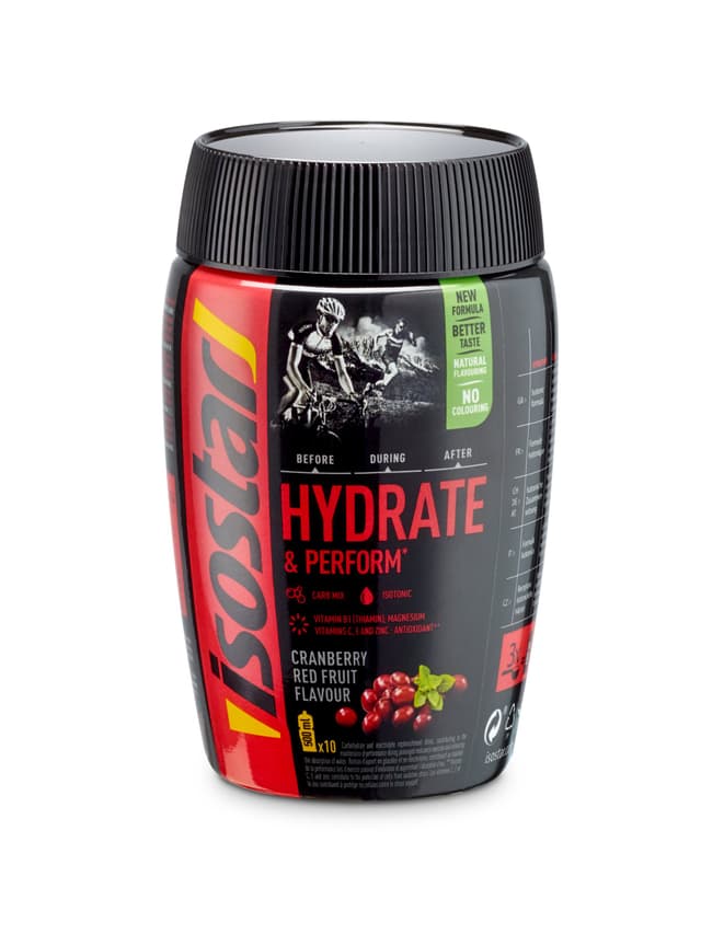 isostar Hydrate & Perform Cranberry Red Fruit Sportgetränk farbig