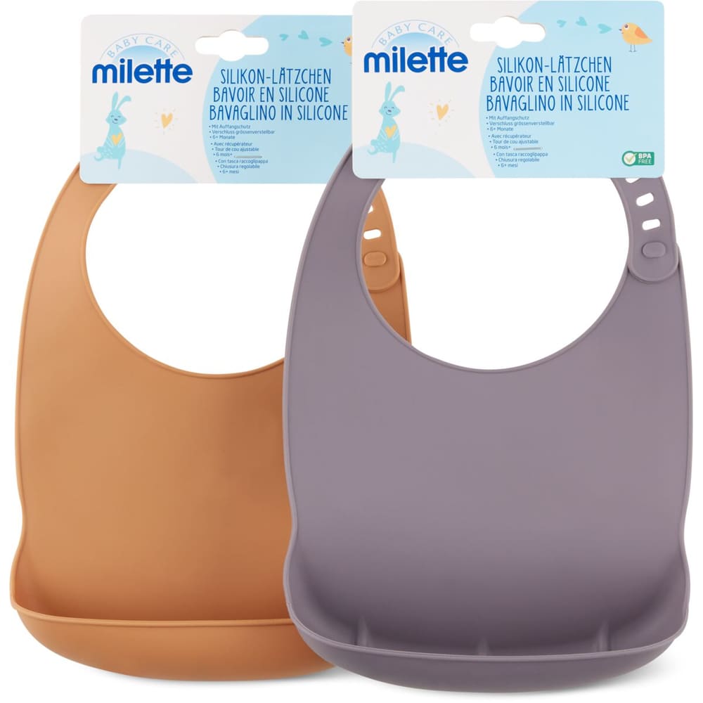 Bavaglini Silicone Per Svezzamento 2 Pezzi - Impermeabili, Con Tasca Raccogli-briciole, Regolabili, Per Neonati E Bambini