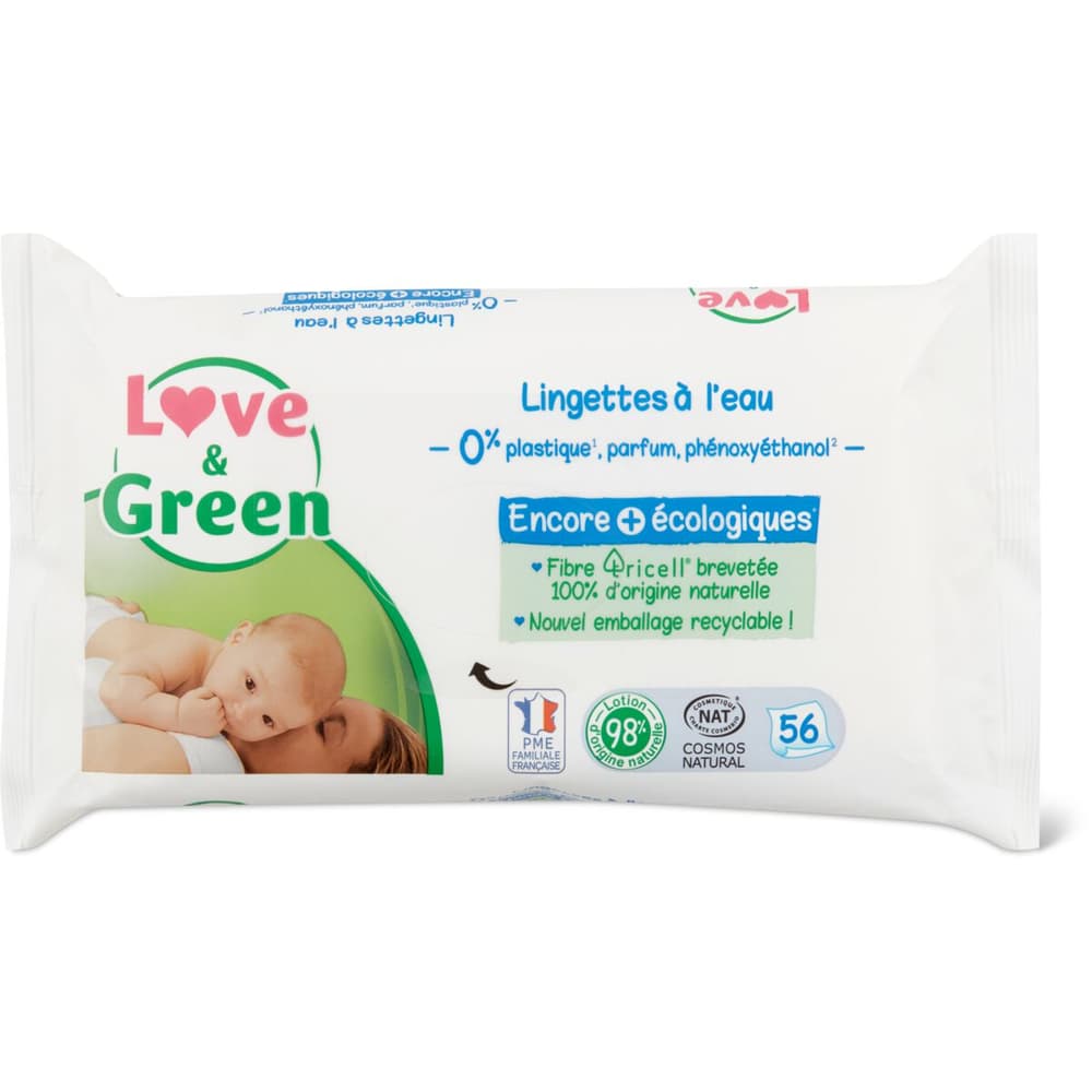 Achat Love & Green · Lingettes humides pour bébé · à l'eau • Migros