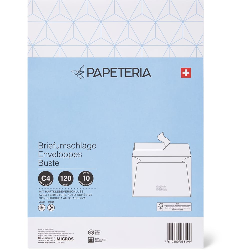 Achat Papeteria · Enveloppes C4 · Sans fenêtre, avec fermeture auto-adhésive  • Migros