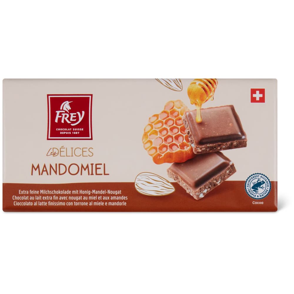 Frey Les Délices · Extra feine Milchschokolade · Honig-Mandel-Nougat ...