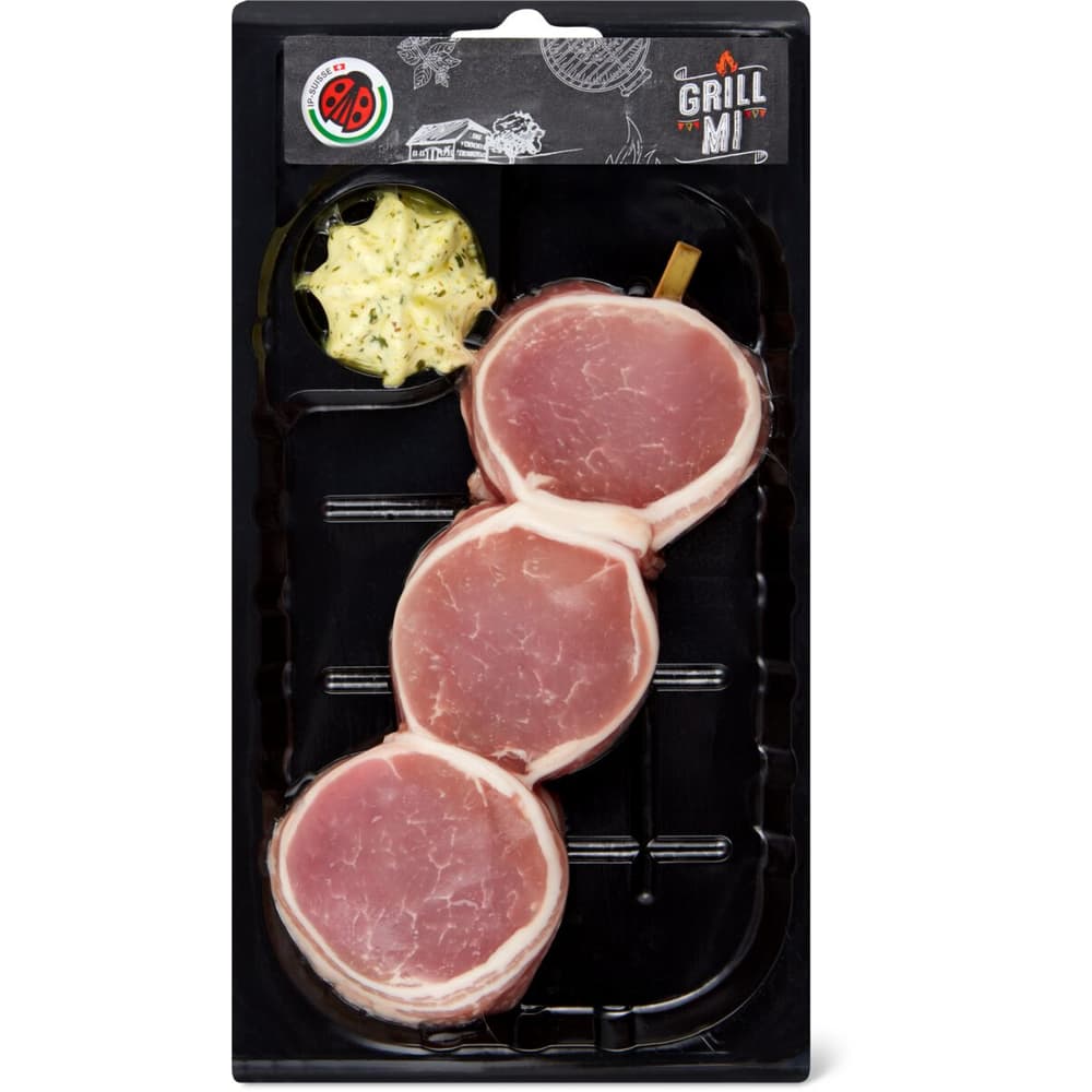 GrillMi IPSUISSE · Skewer of pork tenderloin · with raw bacon • Migros