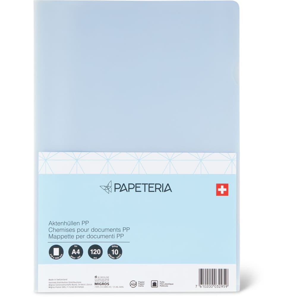 Achat Papeteria · Chemises pour documents A4 · Transparentes • Migros
