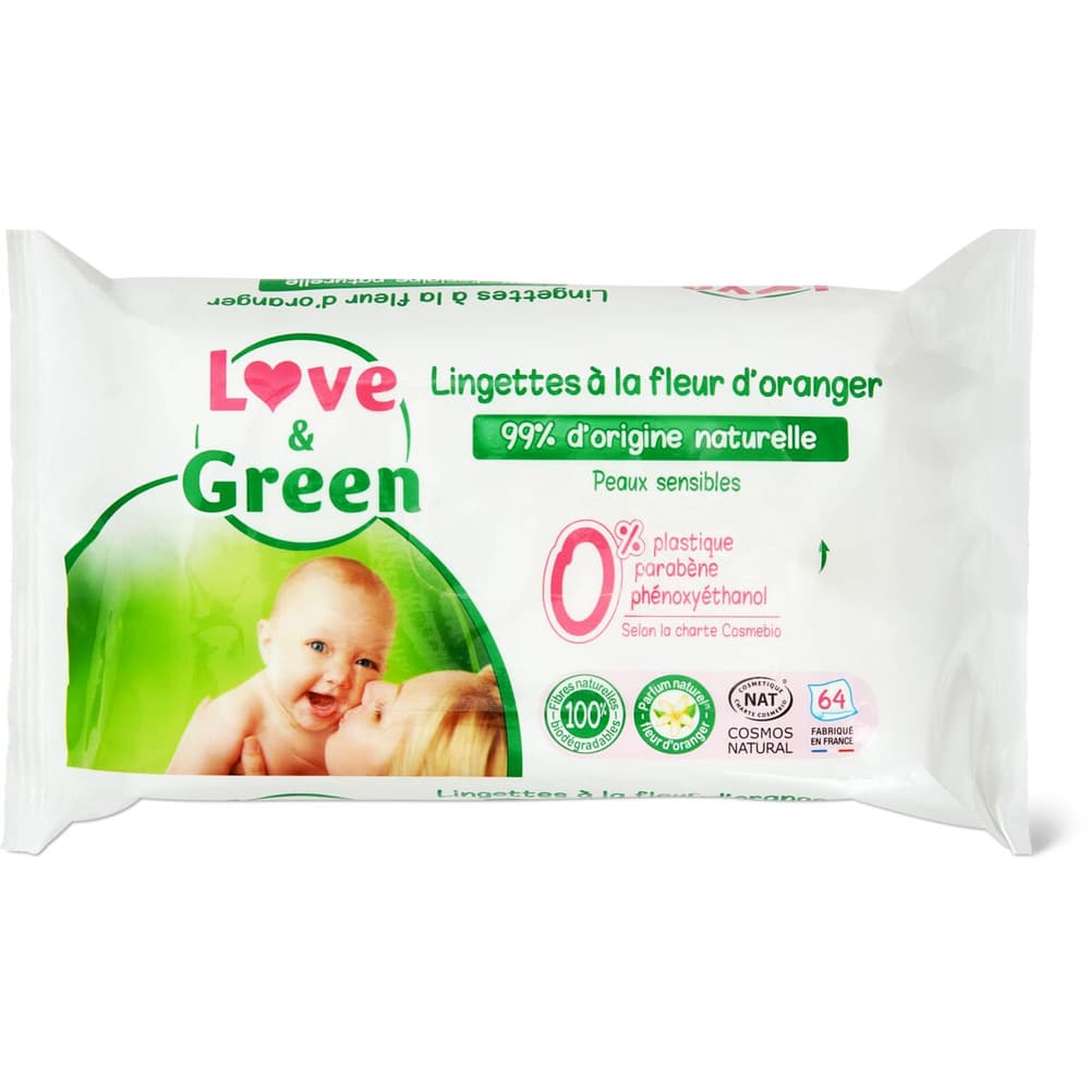 Achat Love & Green · Lingettes humides pour bébé · à la fleur d'oranger •  Migros