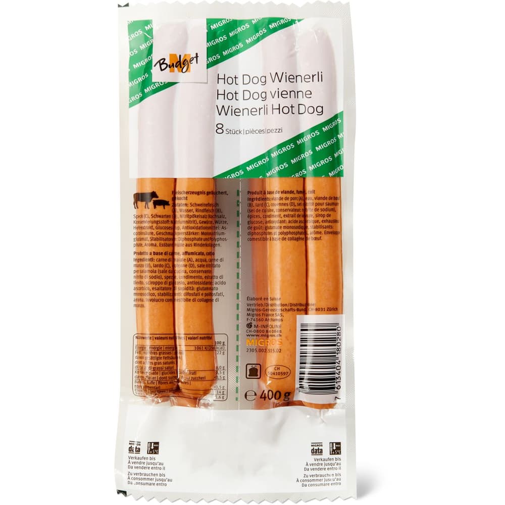 MBudget · Saucisses de Vienne · Hot Dog • Migros
