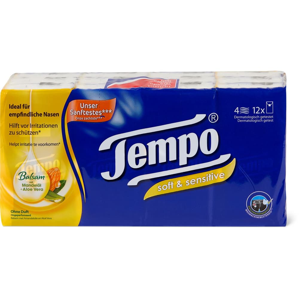 enfermo Finanzas Contento Buy Tempo Soft & Sensitive · Paper tissues · 4-ply - Balm with sweet almond  oil and aloe vera • Migros