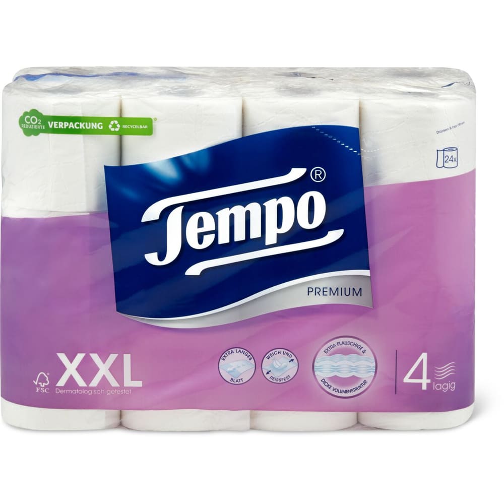 Tempo Papier toilette Premium 9 rouleaux, 4 plis, Blanc