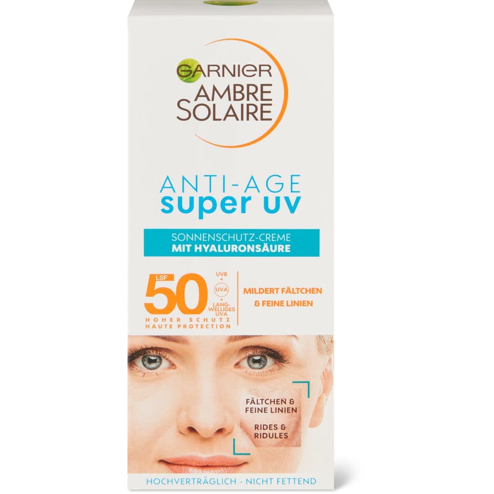 Buy Garnier Ambre Solaire · Sun protection for the face · SPF 50, Anti-Age  Super UV • Migros
