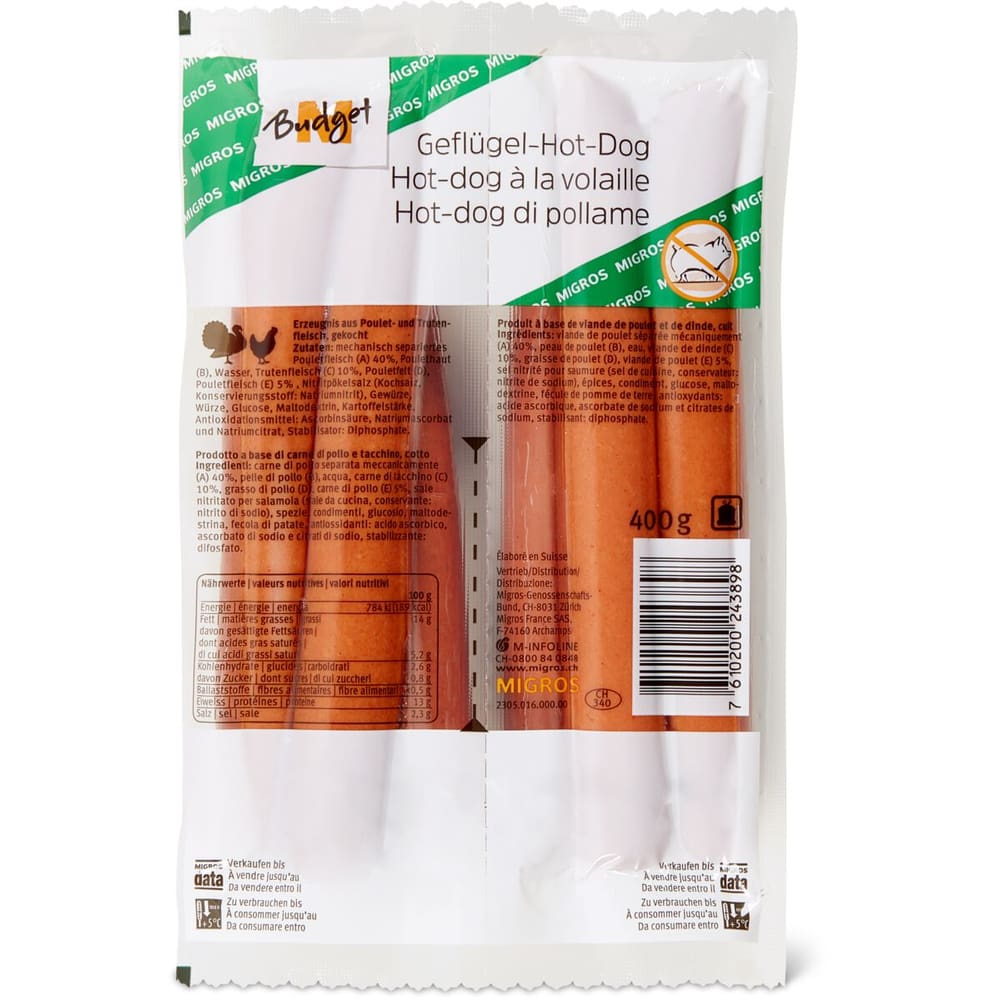 MBudget · Saucisse au poulet · Hot Dog • Migros
