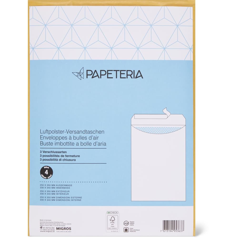 Achat Papeteria · Enveloppes à bulles d'air · 3 types de