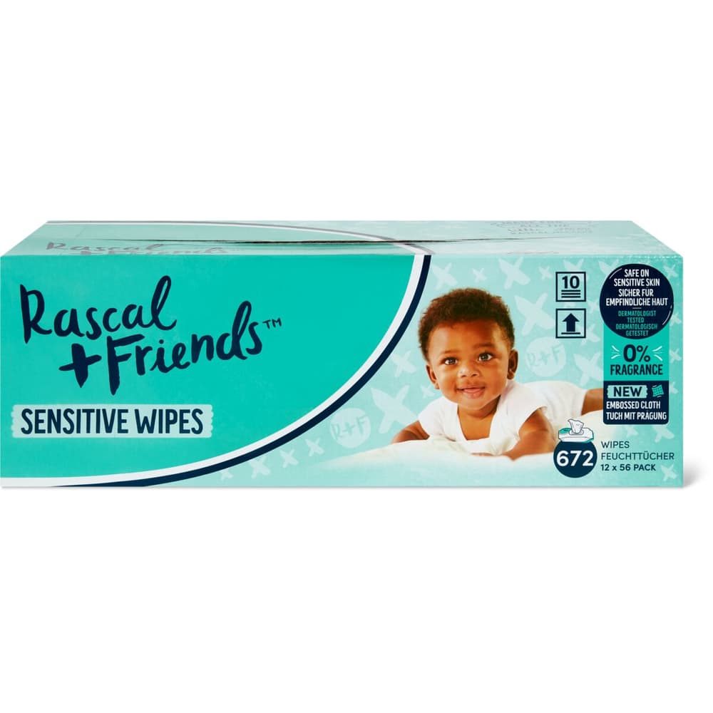 Rascal+Friends · Baby wet wipes · Sensitive, 12 x 56 wipes • Migros