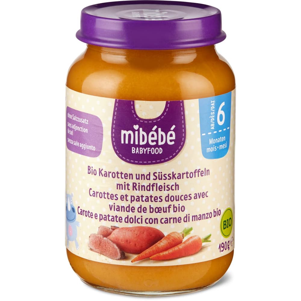 Mibébé Bio Babyfood · Baby food jar with carrots, sweet potatoes and ...
