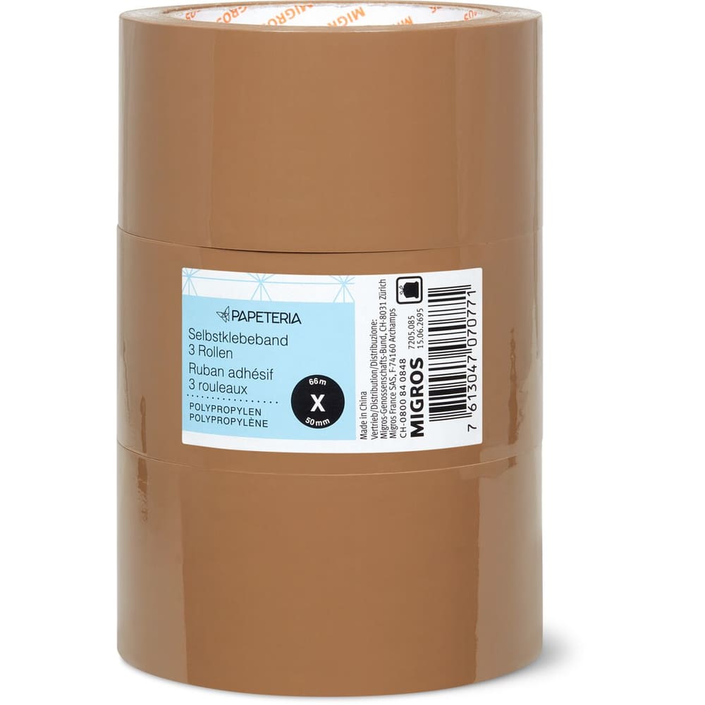 Acquista Nastro per pacchi Papeteria 66 m × 50 mm marrone 3 pz • Migros