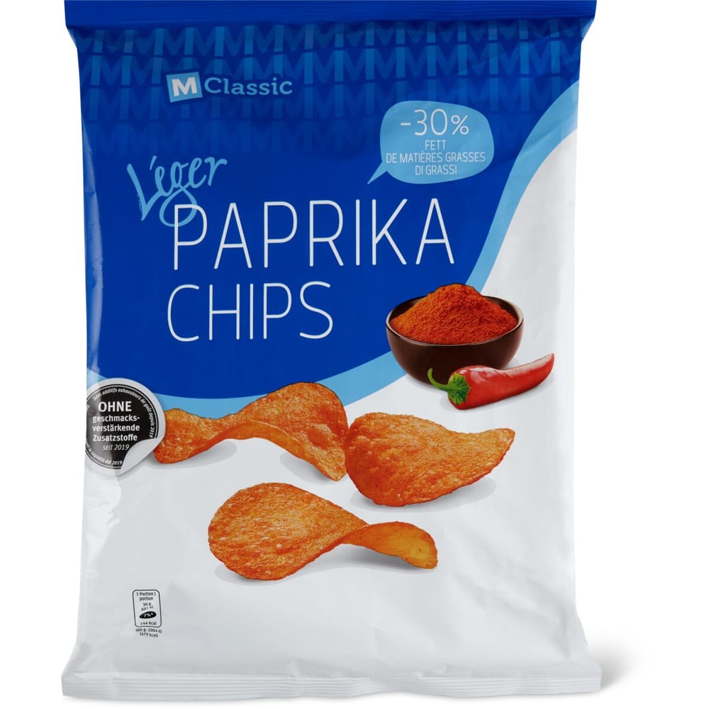 M-Classic Léger · Chips · Paprika, 30% less fat than conventional chips ...