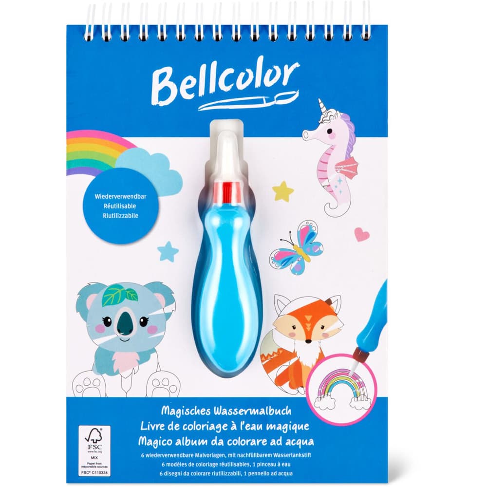 Achat Bellcolor · Livre de coloriage à l'eau magique · 6 modèles de  coloriage réutilisables, 1 pinceau à eau • Migros