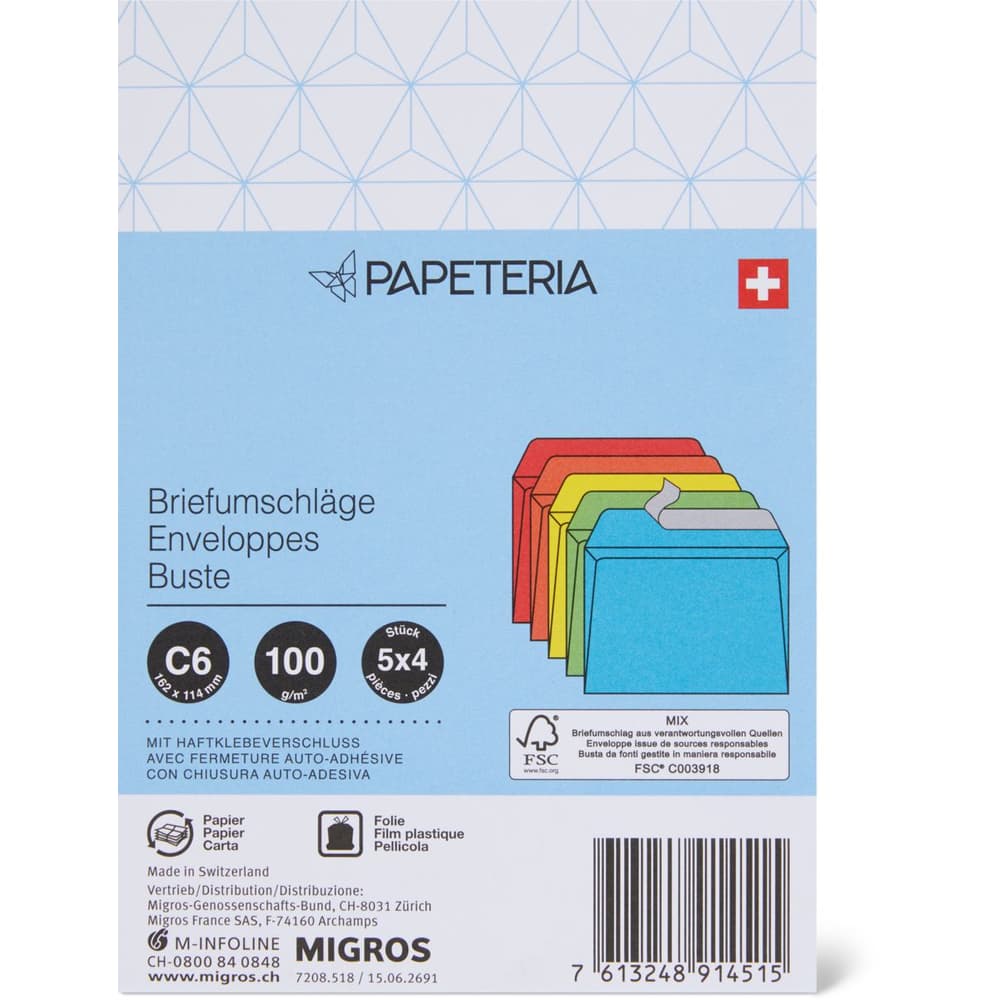 Achat Papeteria · Enveloppes B5 · Sans fenêtre, avec fermeture auto-adhésive  • Migros