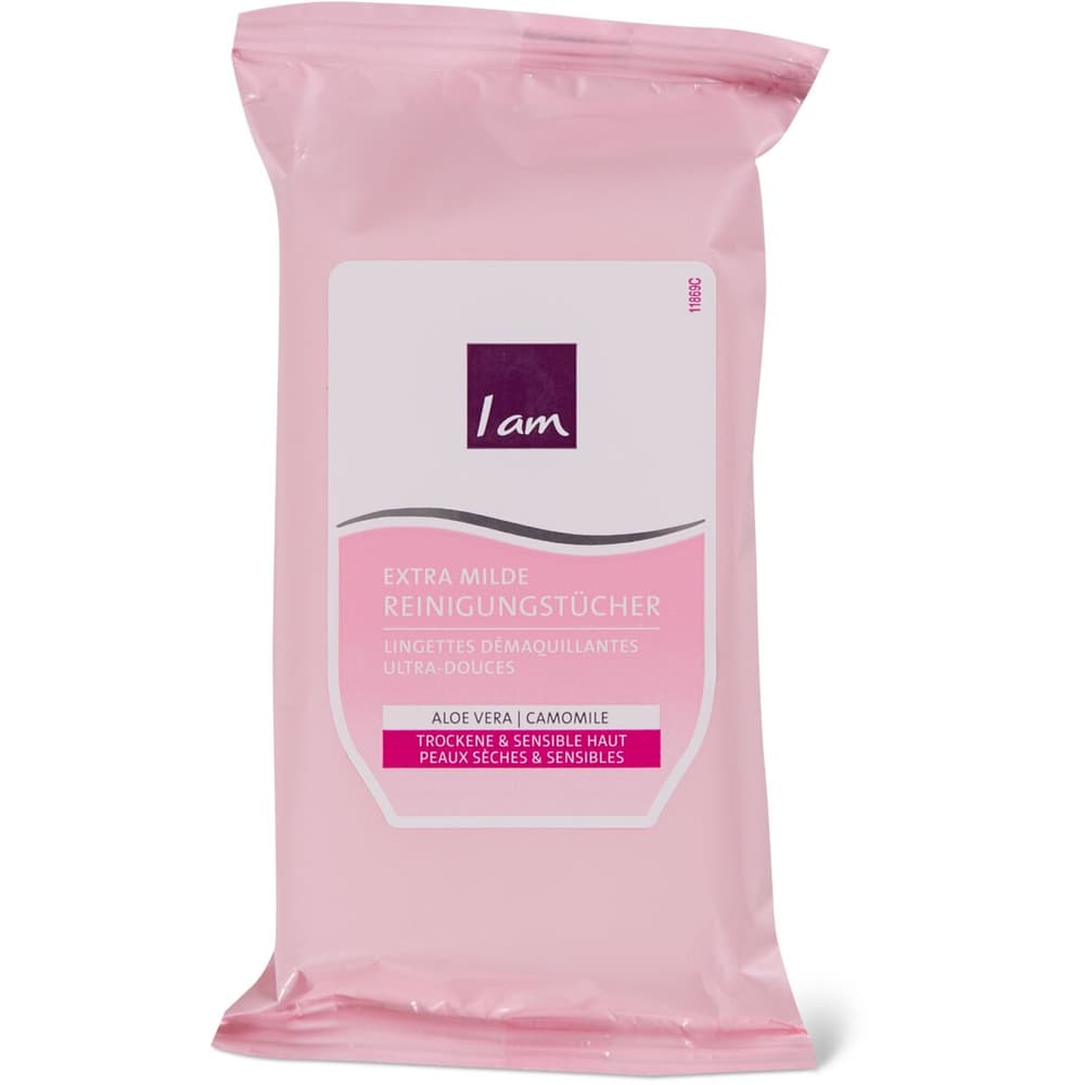 I am Face · Extra mild cleaning wipes · With Aloe Vera & Chamomile