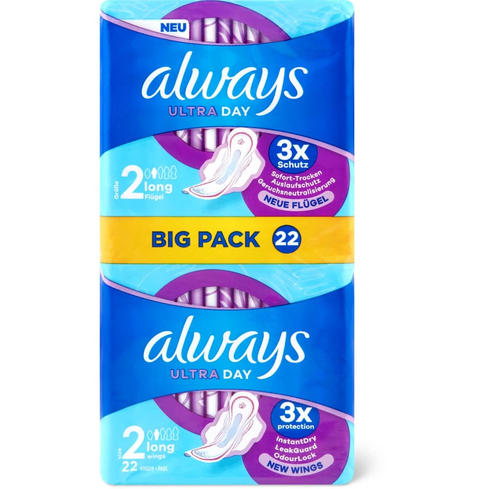 Always Ultra Day · Sanitary towels · Size 2, long with wings • Migros