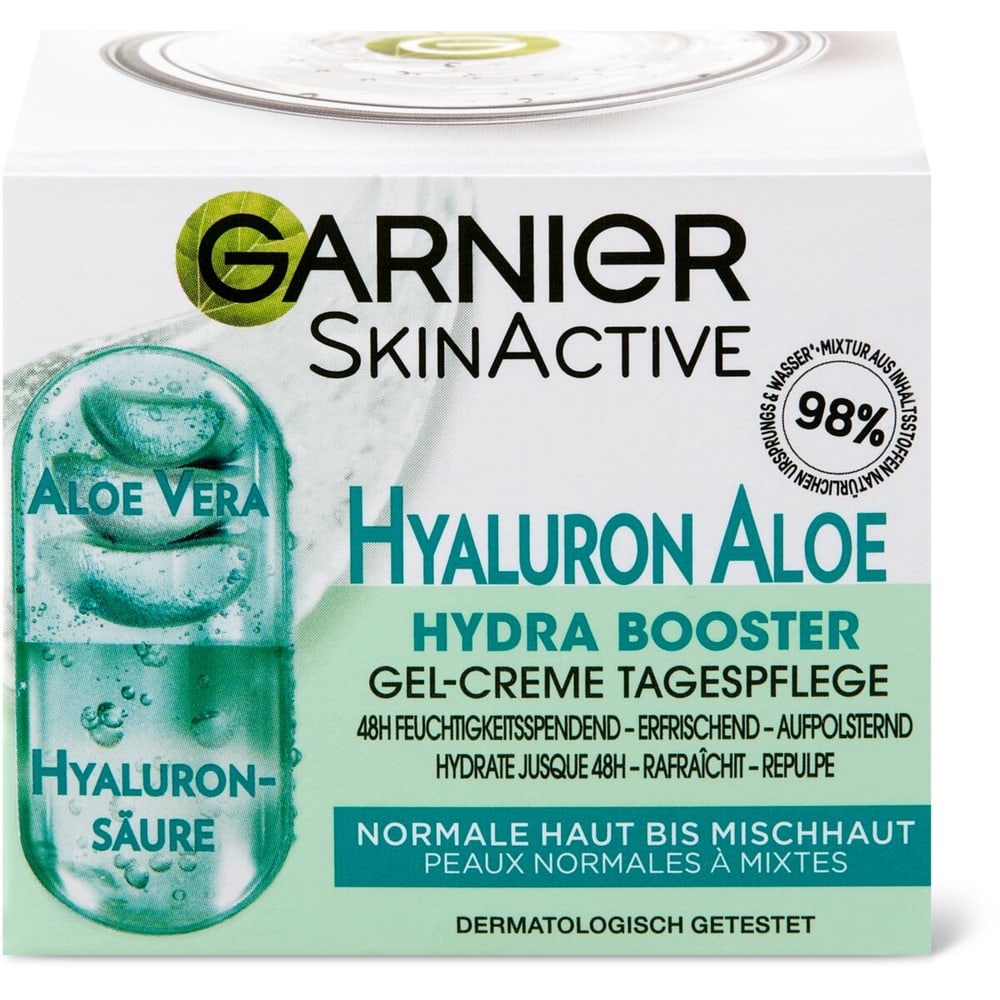 Active normale Mischhaut Hydra Garnier · bis Creme-Gel · Migros Tagespflege Hyaluron Skin Kaufen Booster, Aloe, •