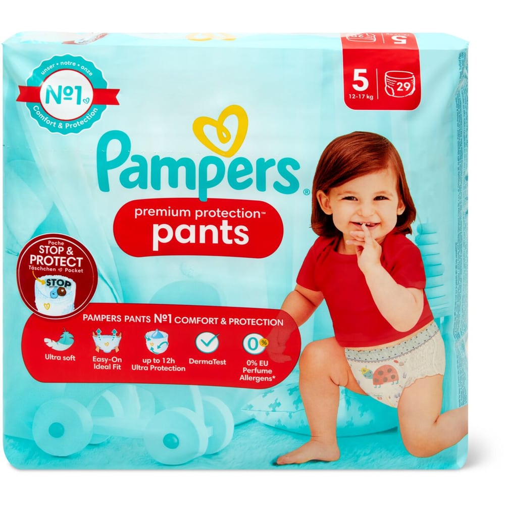 Pampers Couches-Culottes Premium Protection Pants Taille 5 (12-17 kg), 144  Couches-Culottes Bébé, Pack 1 Mois, Notre N°1 Pour La Protection Des Peaux