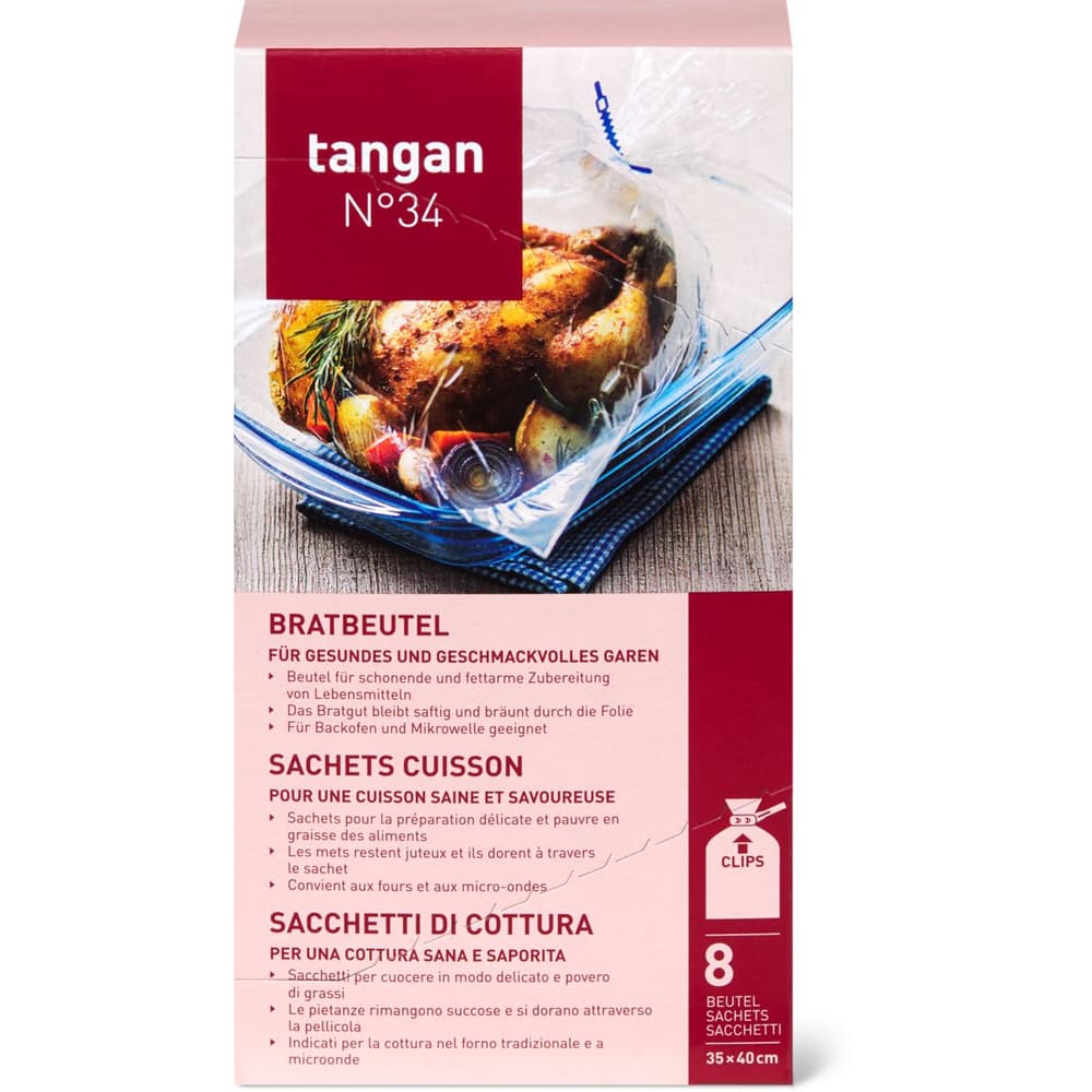 Tangan N° 34 · Sachets cuisson · Sachets 35 x 40 cm avec clips de fermeture