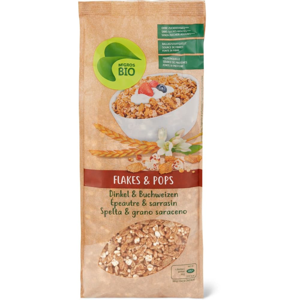 Migros Bio · Flakes & Pop · farro e grano saraceno