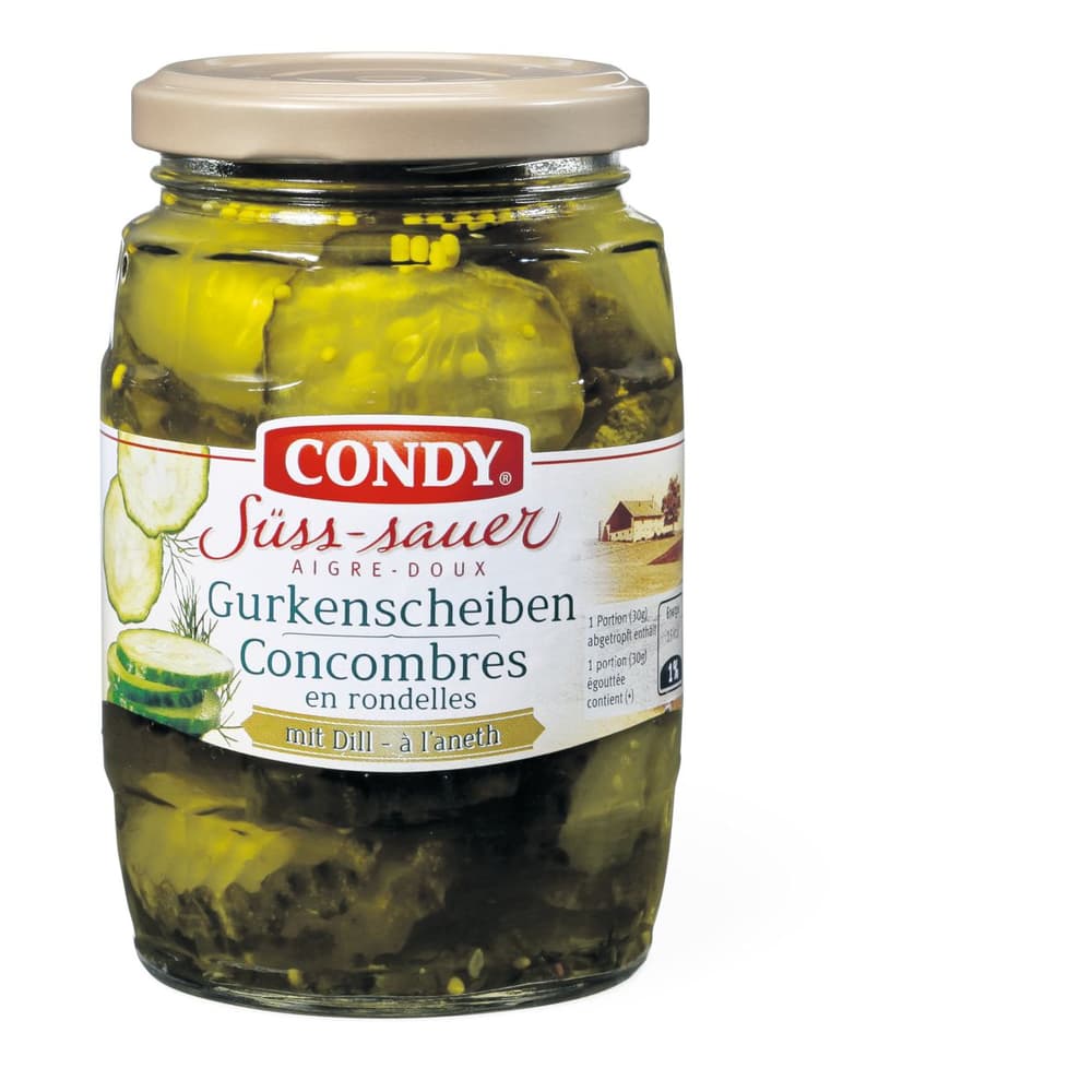 Condy · gherkin slices · Sweet and sour with dill • Migros