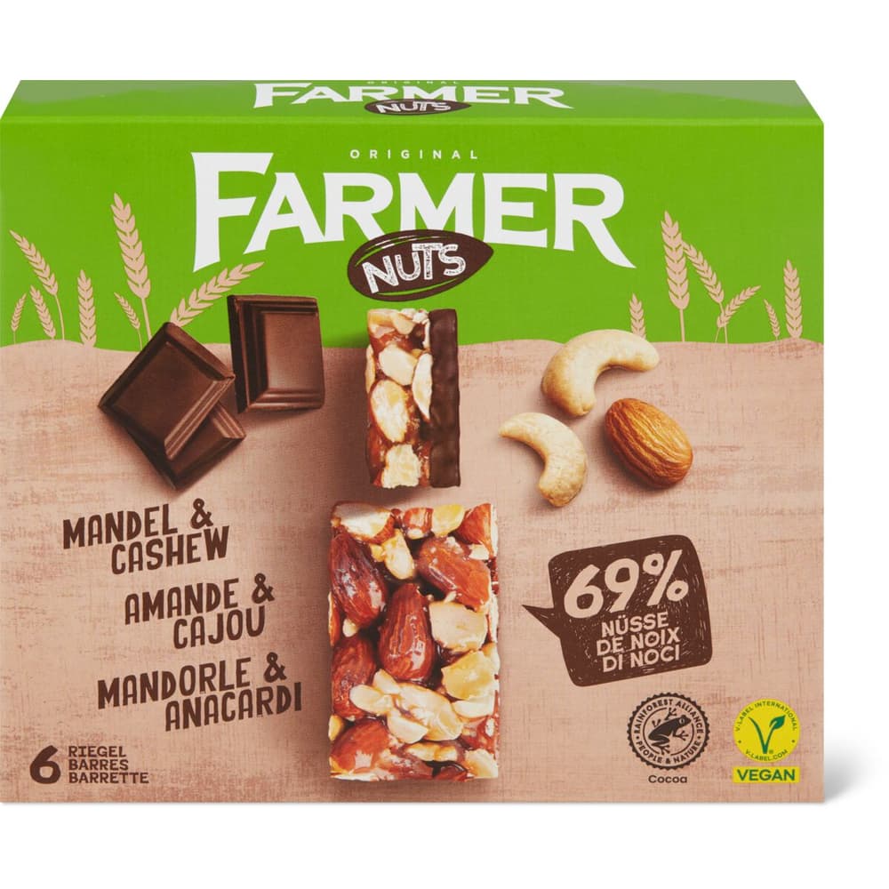 Farmer Nuts · Riegel Schokolade, Mandel und Cashew • Migros