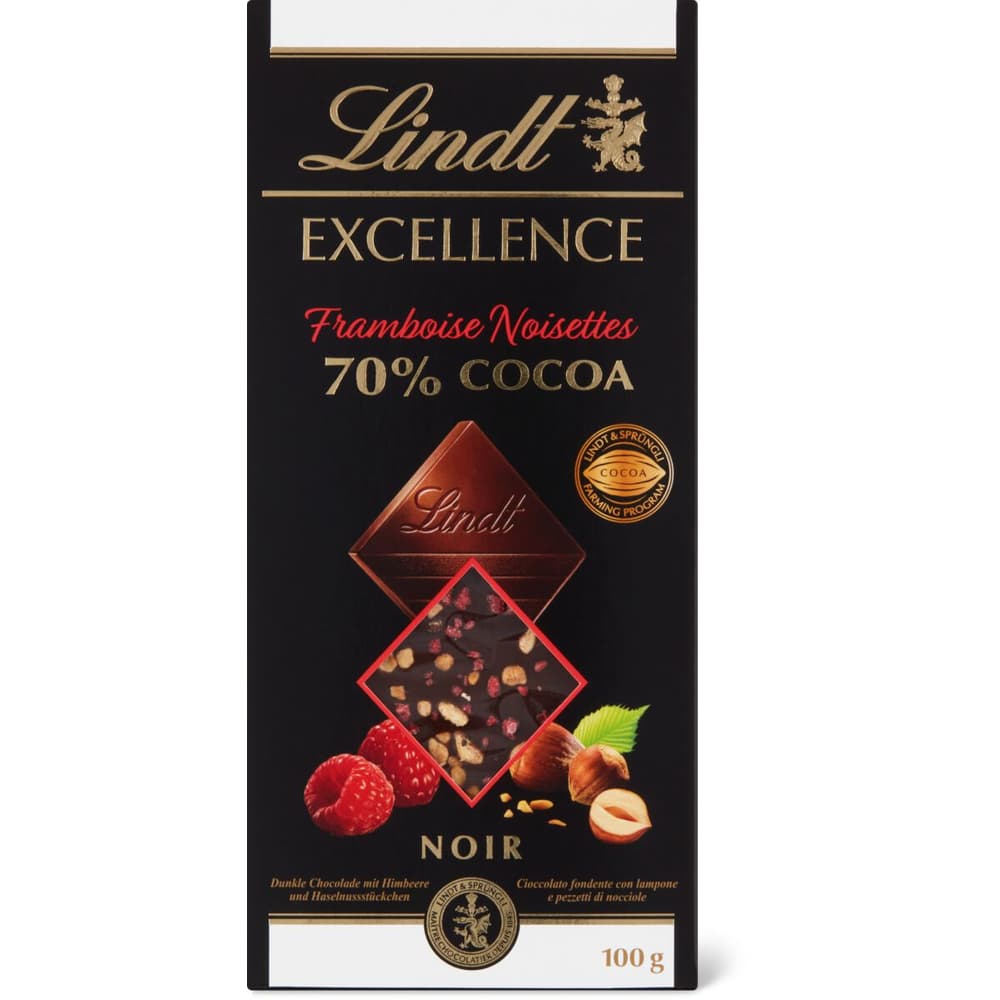 Lindt Excellence · Tafelschokolade · Dunkel Himbeere Haselnuss 70% ...