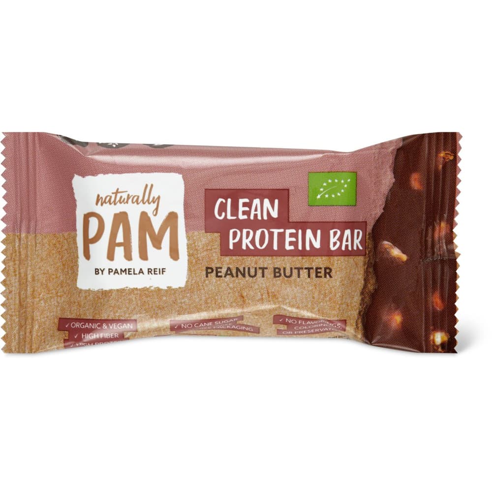 PAM Clean · Organic protein bar · peanut butter • Migros
