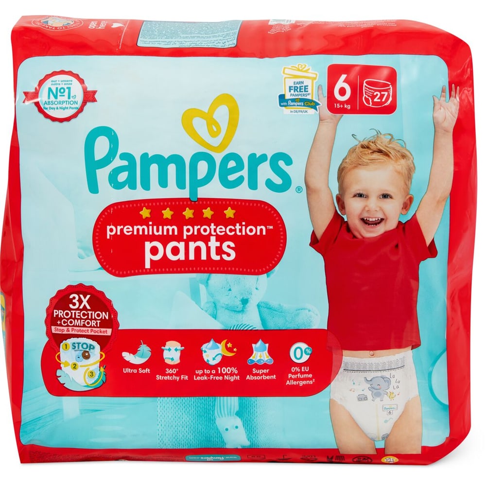 Pampers Premium Protection · Pannolini Pants · Size 6 15kg • Migros