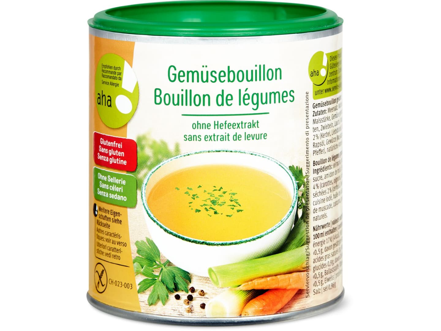 Achat aha! · Bouillon de légumes instantanée · Sans lactose, sans gluten • Migros