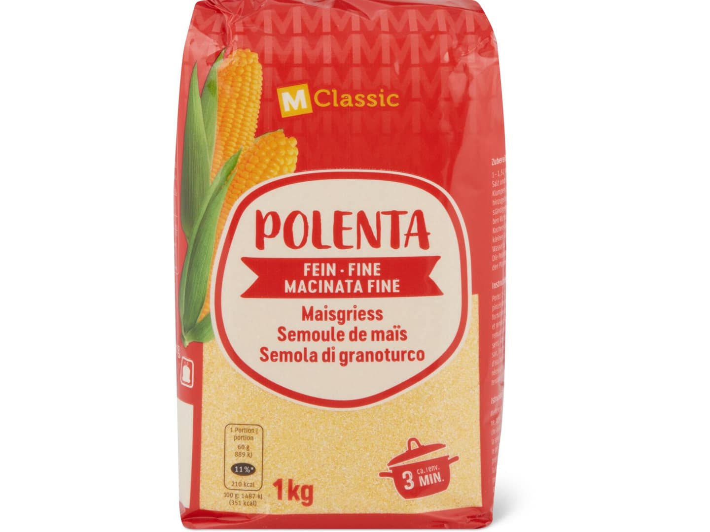 MClassic Polenta · Corn semolina fine · Subtle. • Migros