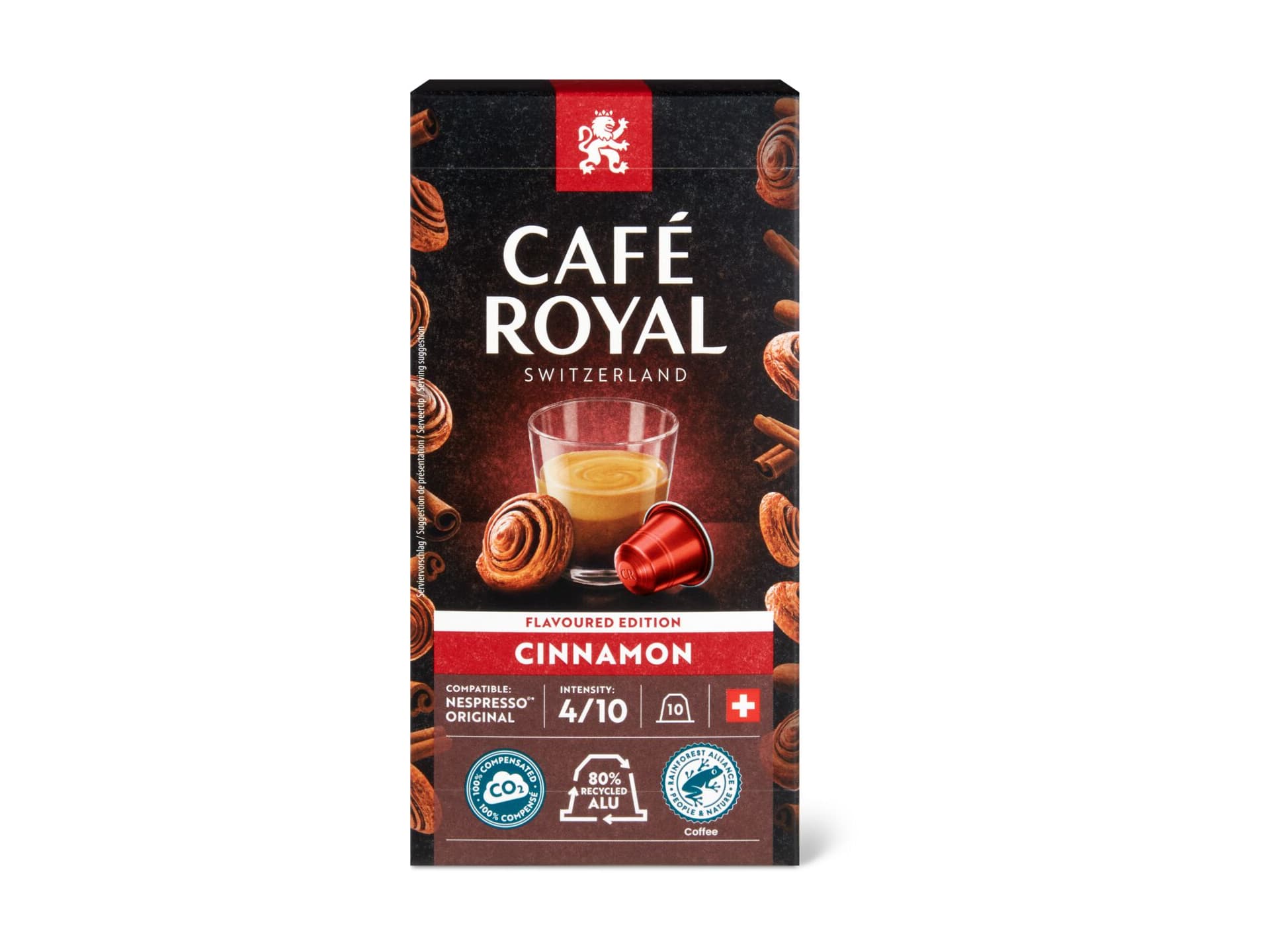 Café Royal · Kaffee-Kapseln aus Aluminium · Zimt- Intensität 4/10 • Migros