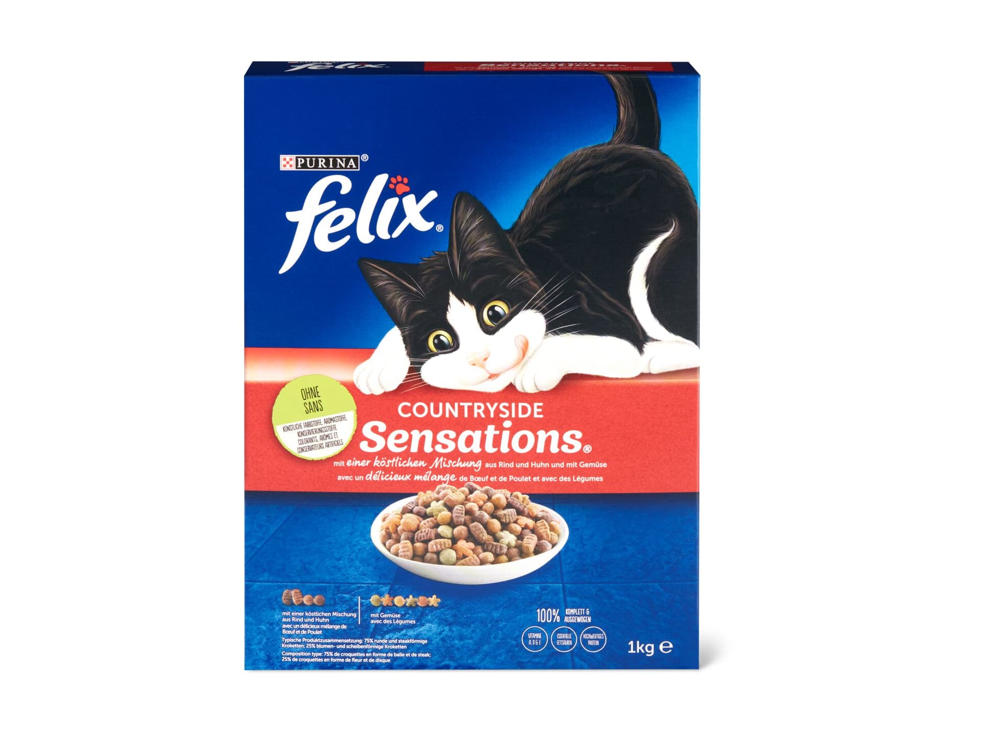 Kaufen Felix Sensations · Trockenfutter für Katzen · Rind, Huhn und Gemüsegeschmack • Migros