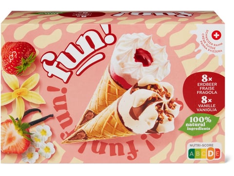 Fun · Cornet · 8x Vanille - 8x Fraise