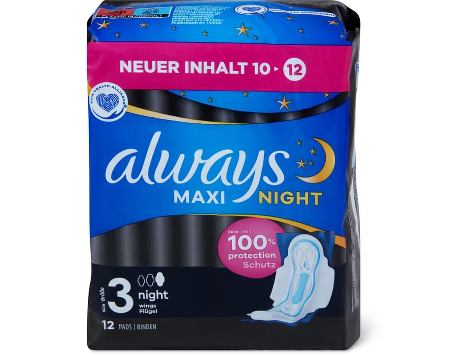 Buy Always Maxi Night · Sanitary towels · Size 3 - With wings • Migros