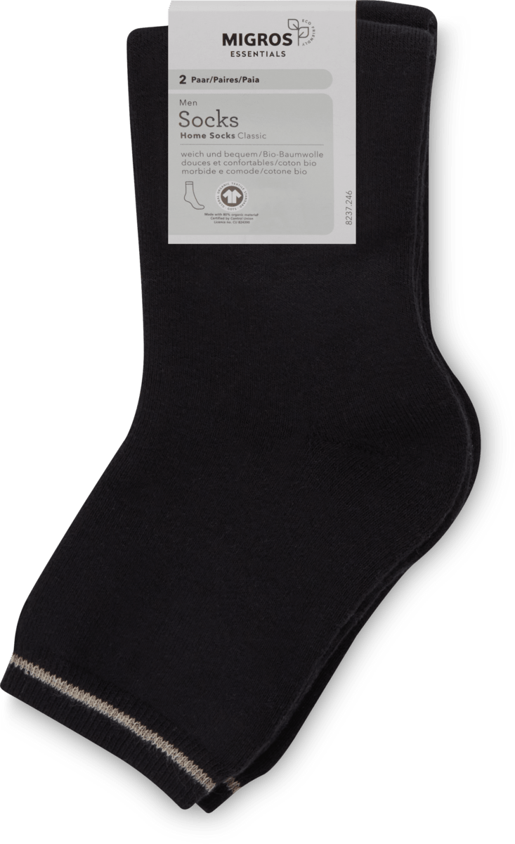Chaussettes Homme Coton Bio GOTS Couleur Noir Taille 39 - 42