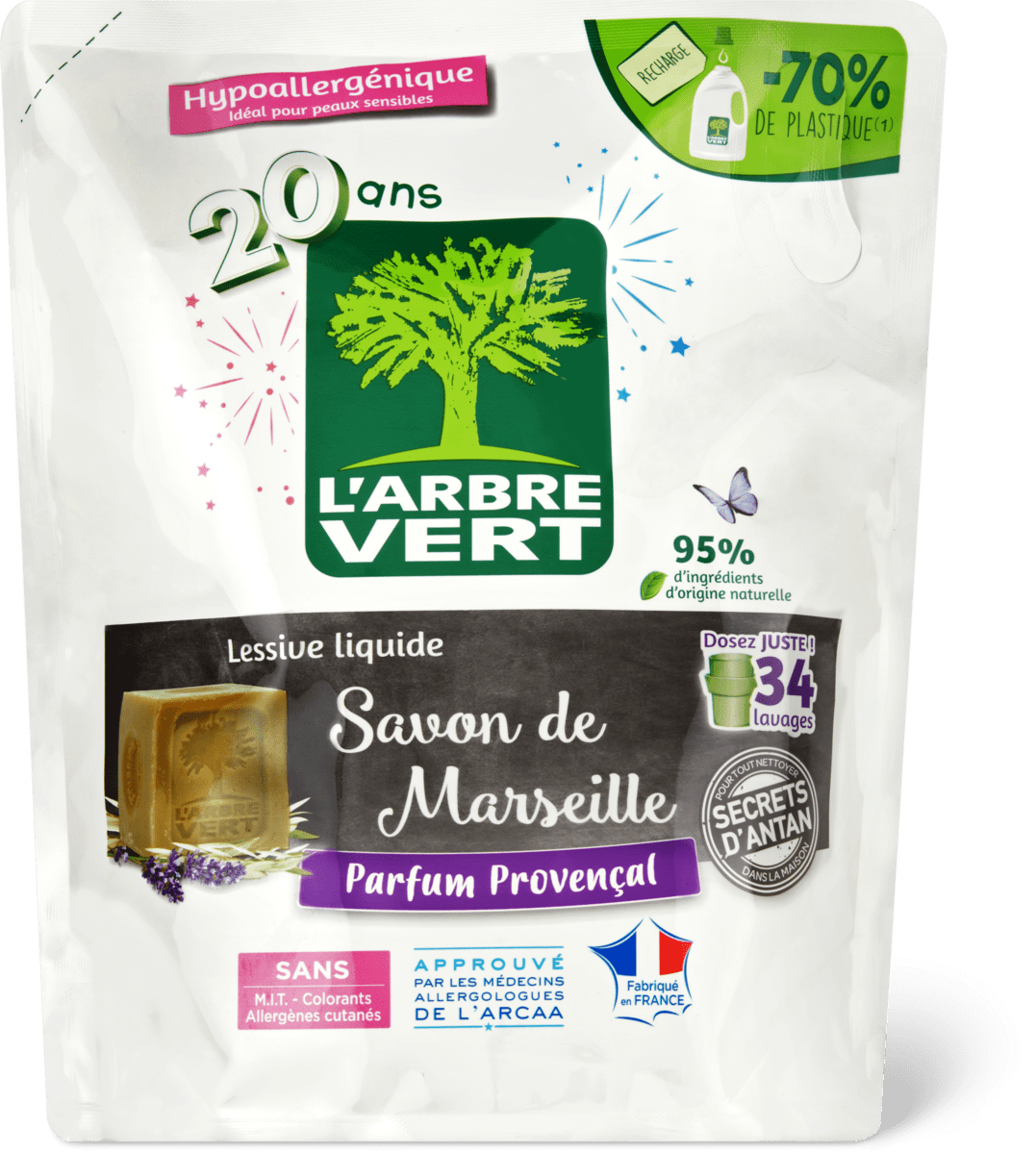 L'ARBRE VERT - Lessive Liquide au Savon Végétal - Hypoallergénique